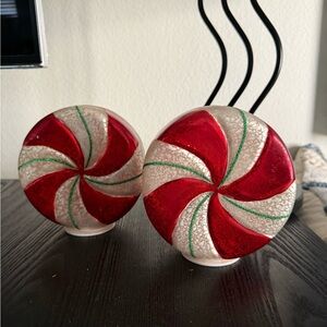 Illuminated Table Top Mercury Glass Peppermint Swirl Holiday Decor 6” (Set of 2)